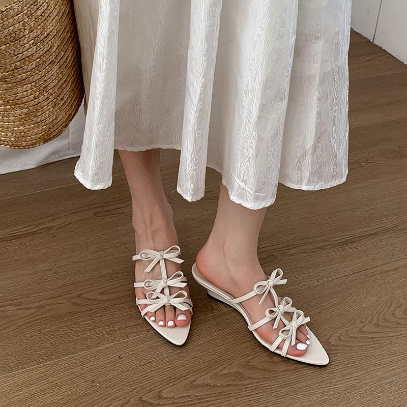 Fashion Spring Summer Ladies Low Heel Wedges Slippers Slides Shoes Fashion Butterfly-Knot Women Wedges Slippers Shoes Female Sandals