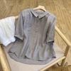 Summer new versatile loose cotton and linen literary and retro lapel solid color temperament shirt cotton and linen top women's short sleeves