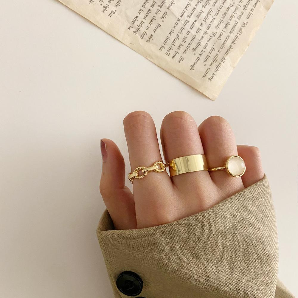 Cool Hip Hop C-Shaped Ring Set: 3-Piece Adjustable Wide Band Chain & Joint Rings