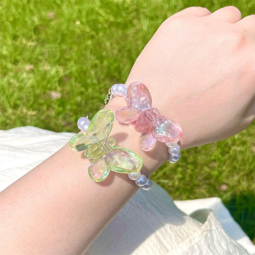 

Elastic Butterfly Pearl Scrunchie Sweet Hair Rope Butterfly Beaded Bangles Children style 2