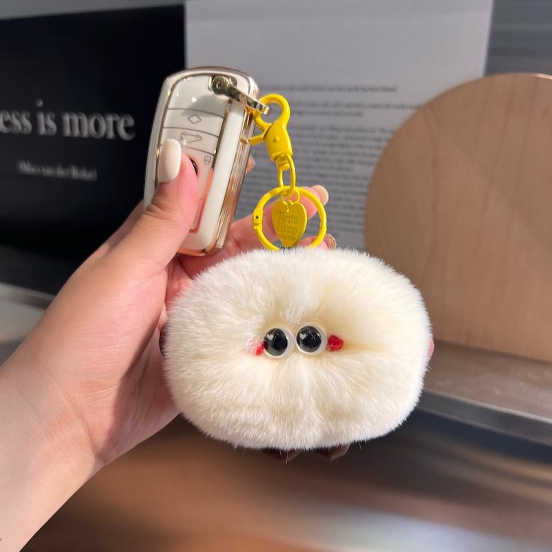[Cute Buns] Rex Rabbit Hair Car Keychain Pendant Ins Internet Celebrity Hair Pom-pom Bag Pendant Gift