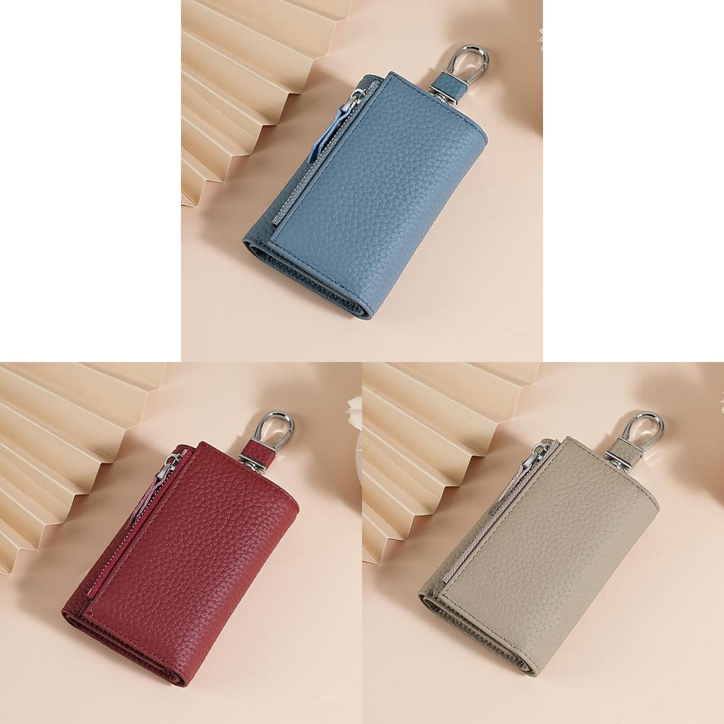 Genuine Leather Key Wallet With Zipper Coin Purse For Women Home Storage