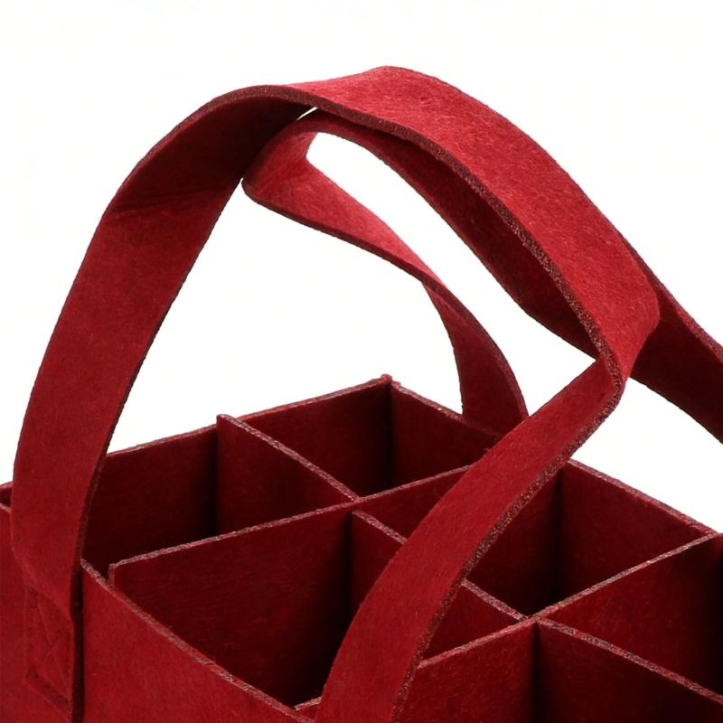 Elegant Felt Wine Bottle Carriers Bag 6 Bottle Bag With Secure Inner Dividers And Comfortable Handle For Safe Transport