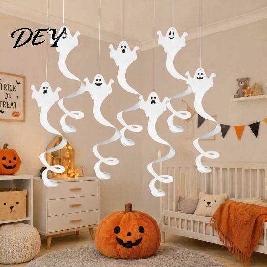 Realistic Paper Ghost Decor for Party 8 Pcs Halloween Hanging Swirl Decoration, Spooky White Ceiling Ornaments Home Swirls Streamers Office