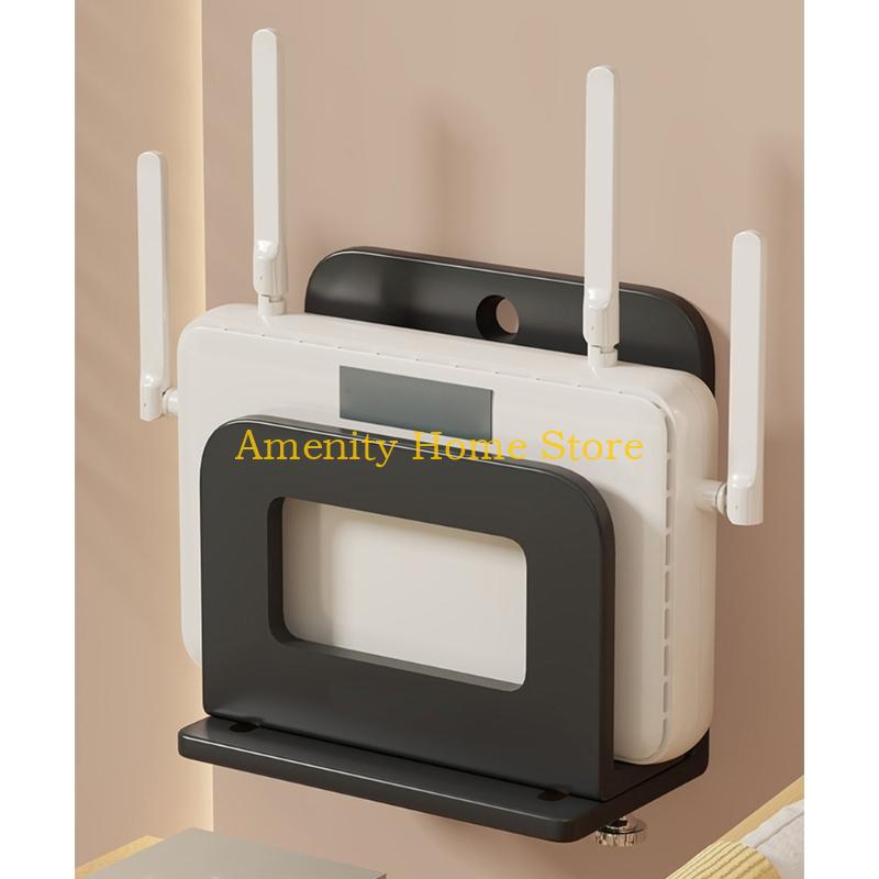 F26C Multifunctional Steel Wall Shelf For Router Storage Space Saving Design Drillless Installation Holds Multiple Devices