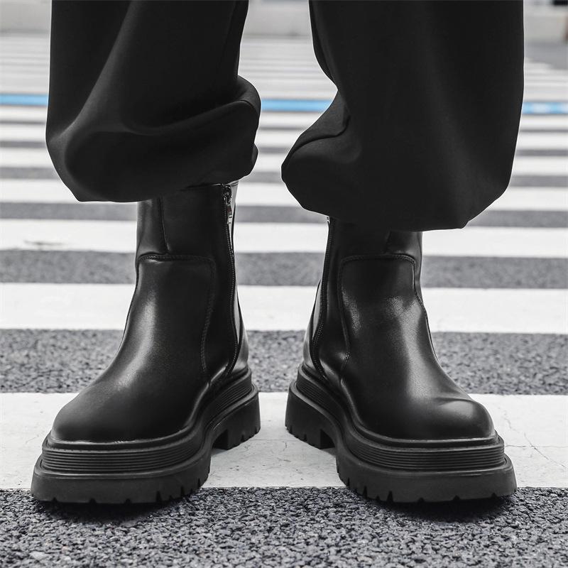 2024 neue Herren hohe lässige Trend Martin Stiefel dicke Sohle erhöhend Ärmelfüße Internet-Berühmtheit Zigarettenstiefel 59690-J