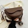 Women Vintage Solid Color Flap Small Saddle Shoulder Underarm Bag Fashion PU Leather Wide Strap Crossbody Bag Handbags Purses