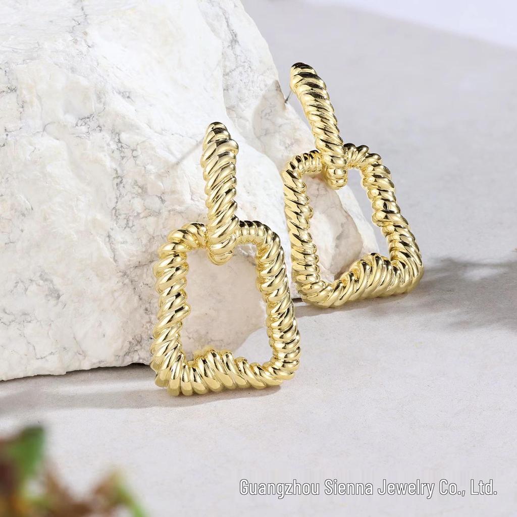 Greek Designer 18K Gold-Plated Copper Square Geometric Earrings - Elegant, Unique Retro Fashion for Europe & America.