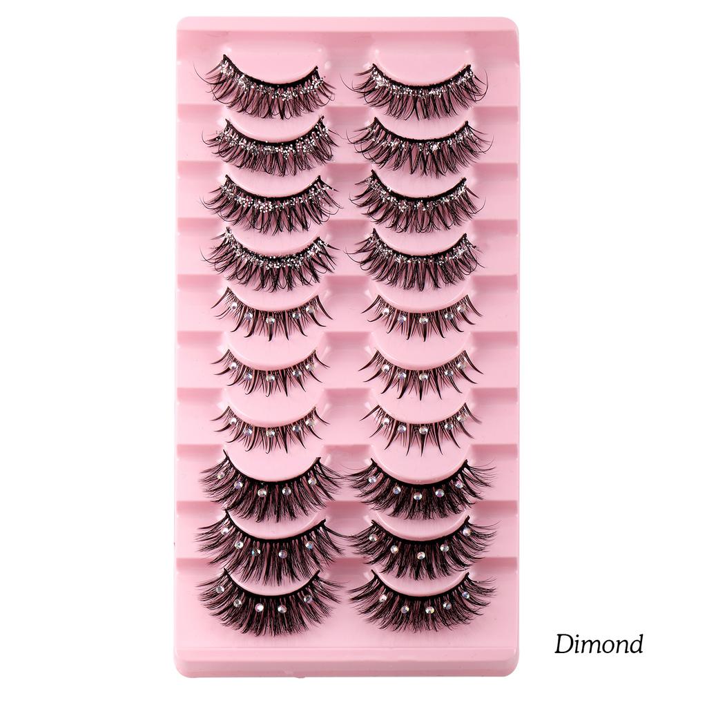 10 Pairs Of Chemical Fiber False Eyelashes Mixed With Diamonds, Thick Stage Decoration Eyelashes