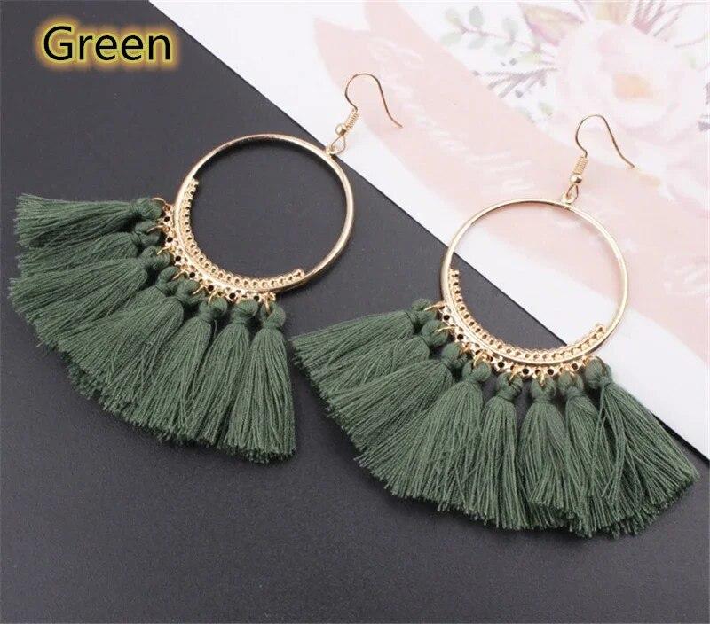 Creative Bohemian Big Circle Tassel Ears for Female 2024 Trend Fashion Jewelry