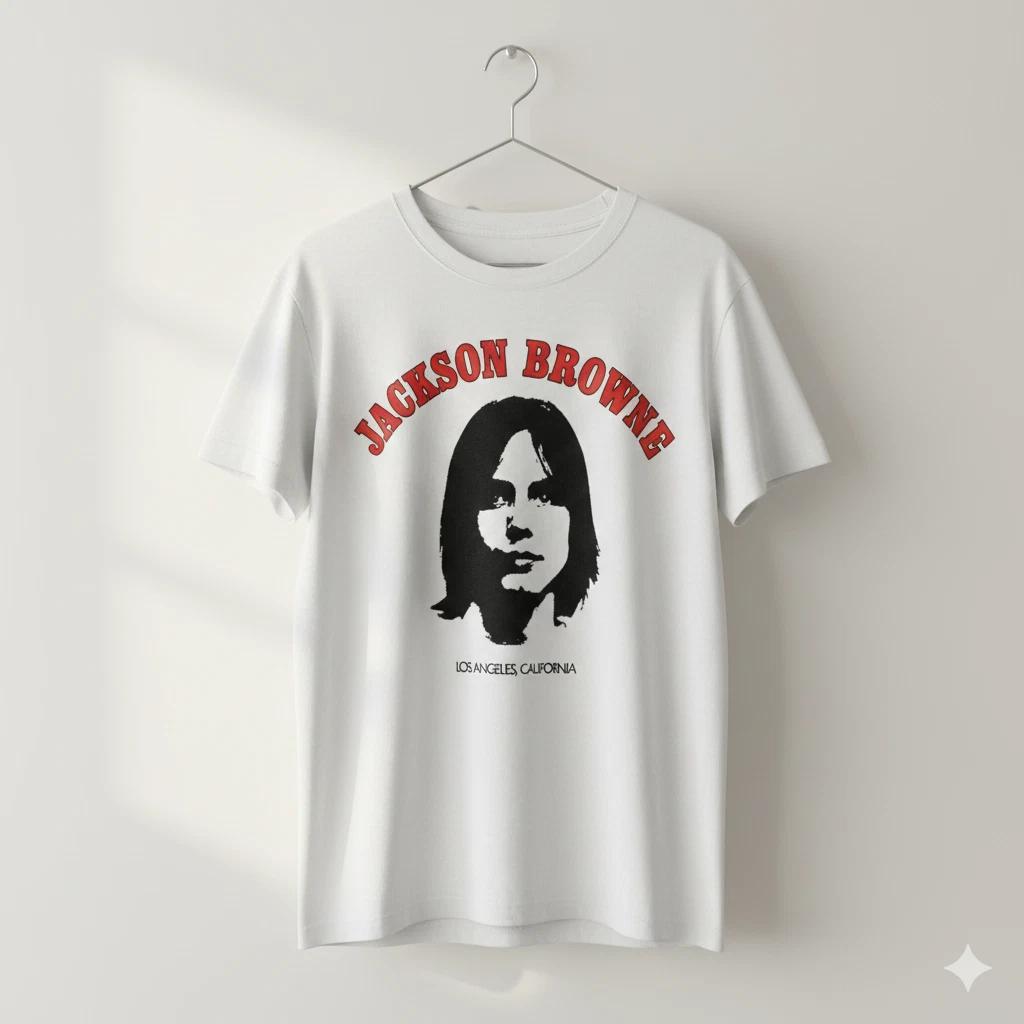 

Jackson Browne Vintage Portrait Graphic T-Shirt White Classic Rock Tee - T526 2XL