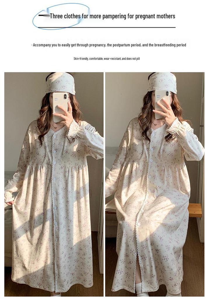 Maternity & Nursing Pajamas with Built-in Bra, Long Sleeve, Lightweight Cotton, for Labor, Postpartum & Beyond, Ideal for Spring & Autumn.