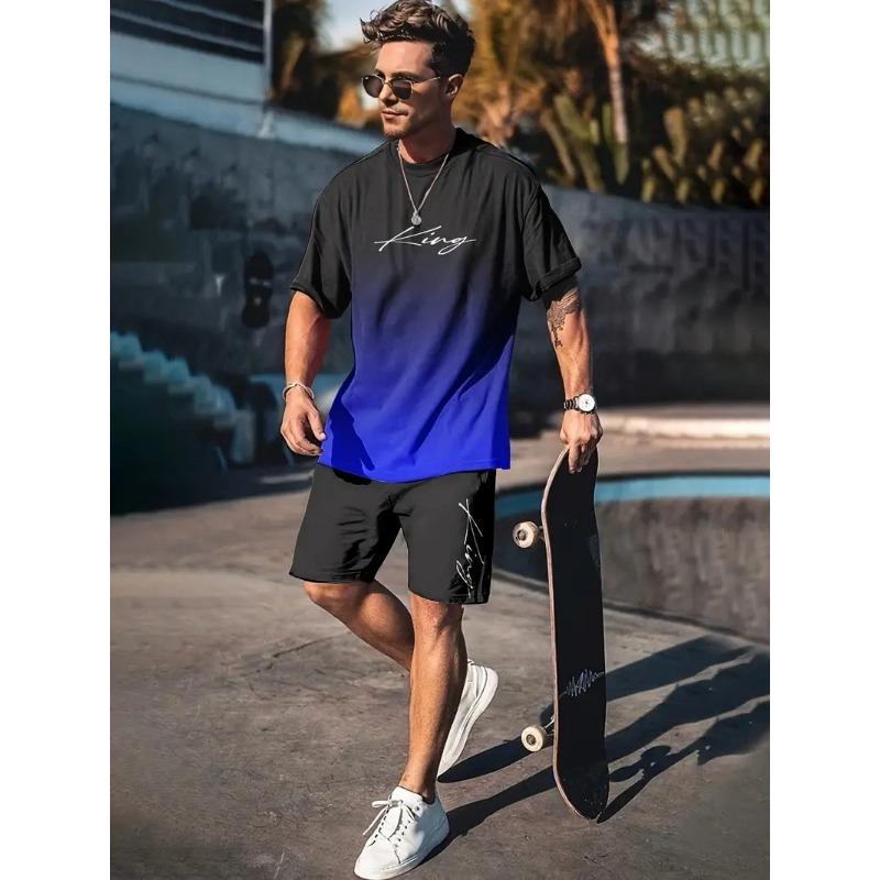 2025  New Men's Casual Fashion Suit Men's Trend Sportswear Suit Quick-drying Sportswear Short-sleeved T-shirt + Shorts Two-piece