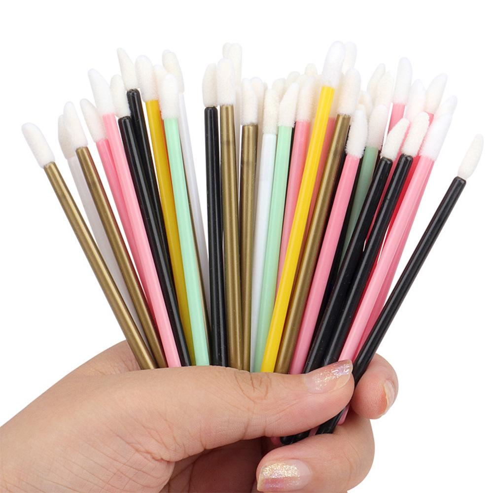 50-Pack Portable Flocked Cotton Lipstick Applicator Brushes with Hollow Handles