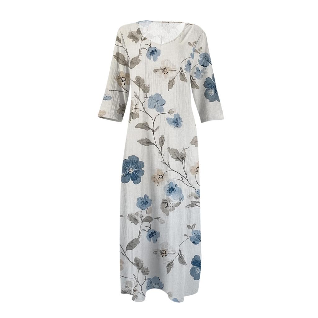 Abiti Da Donna Tunichetta Stampa Vintage Con Cintura Abito Midi Estivo Casual Manica 3/4