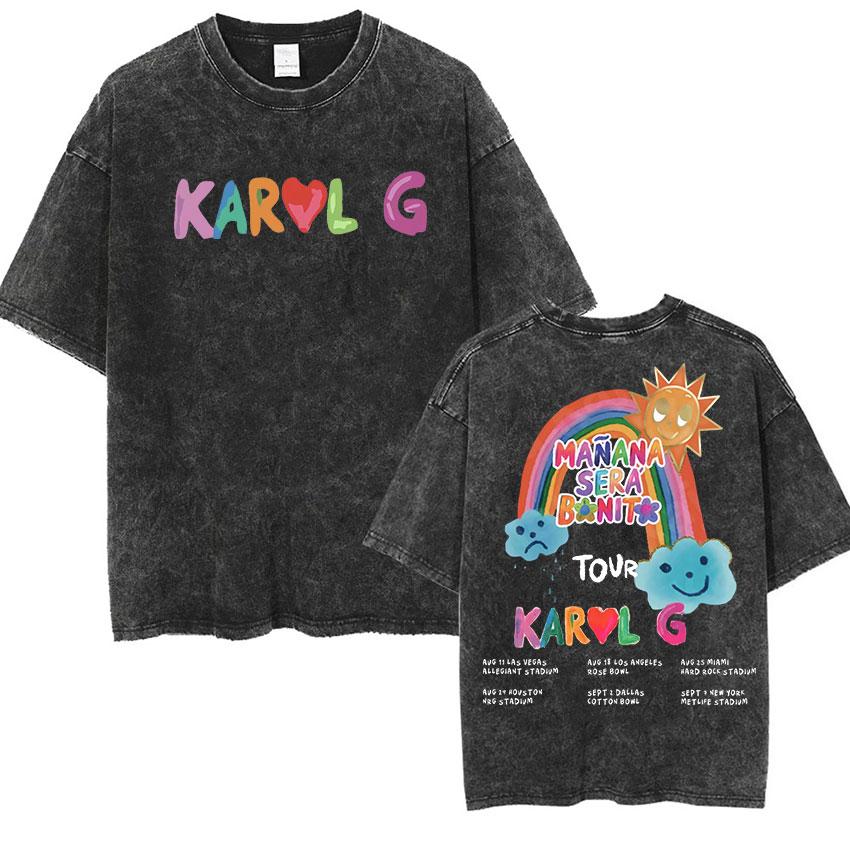 Cute Karol G Manana Sera Bonito Vintage Washed T Shirt Men Women Kawaii Fashion Clothing T-Shirt Aesthetic Short Sleeve T Shirts