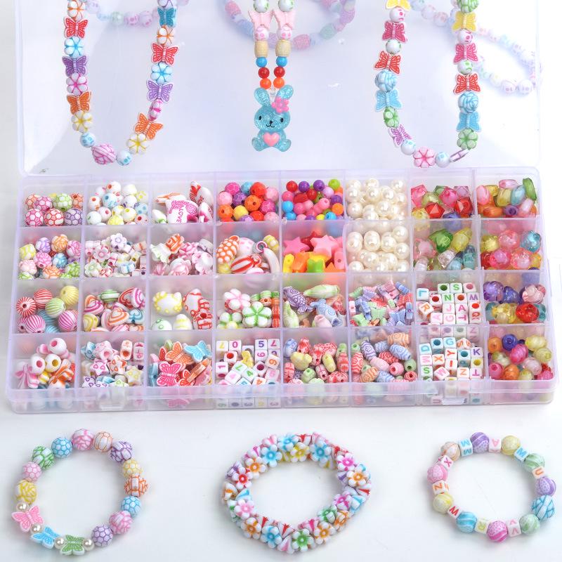 32-Grid Kids DIY Beading Kit: Creative Colorful Jewelry Materials for Necklaces & Bracelets