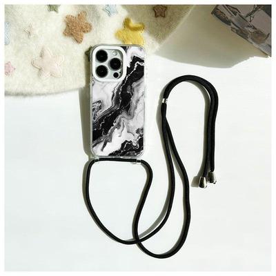 Evropský a americký mramorový crossbody lanyard pouzdro na telefon pro iPhone 14 a 16 Pro Max