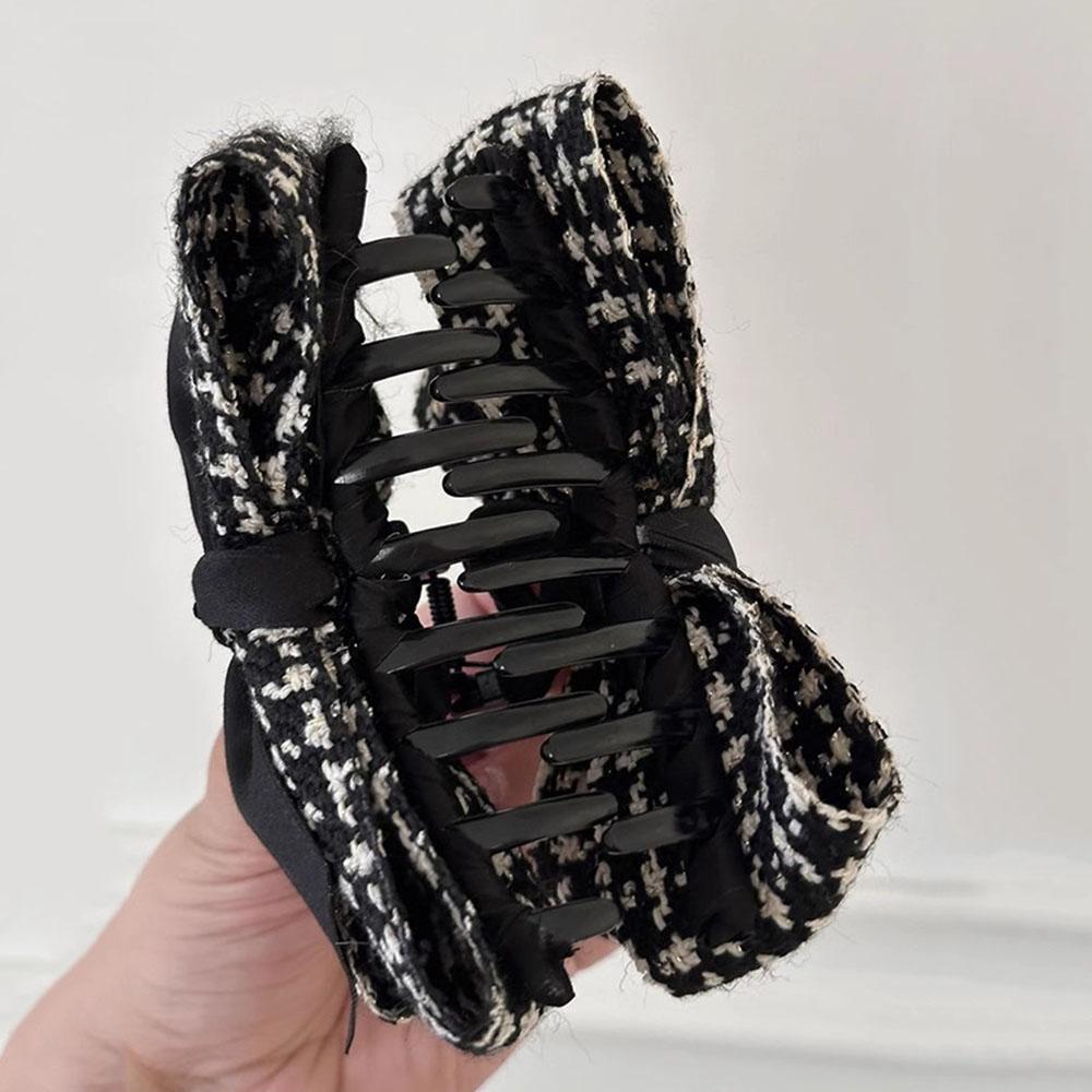 1pc Xiaoxiangfeng Qianniao Grid Large Grab Clip Bow Shaped Hair Clip High-end Feeling Light Luxury Style Back Of The Head