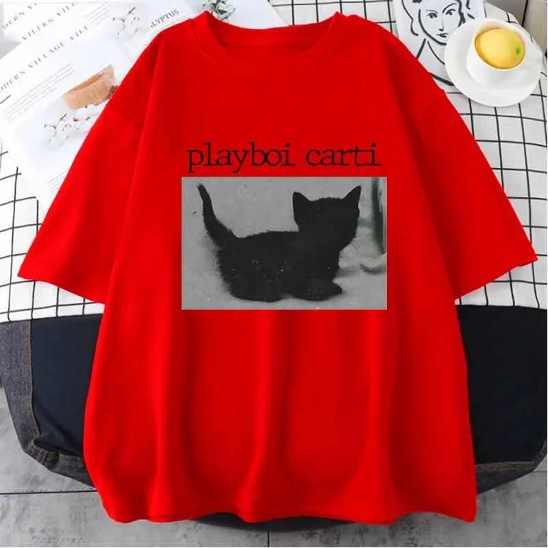 Sommer Playboi Carti T-Shirts Süße Katze Harajuku Aufdruck Reguläre Damen Oberteile Sommer T-Shirt Kurzärmelig Freizeitkleidung