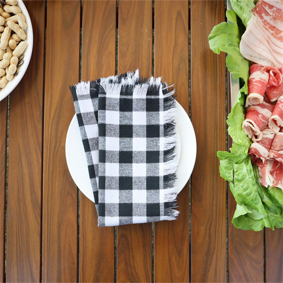 

1шт клетчатая салфетка ткань мешковина бахрома свадьба вечеринка рождество красный черный и белый шахматная доска 45x45cm