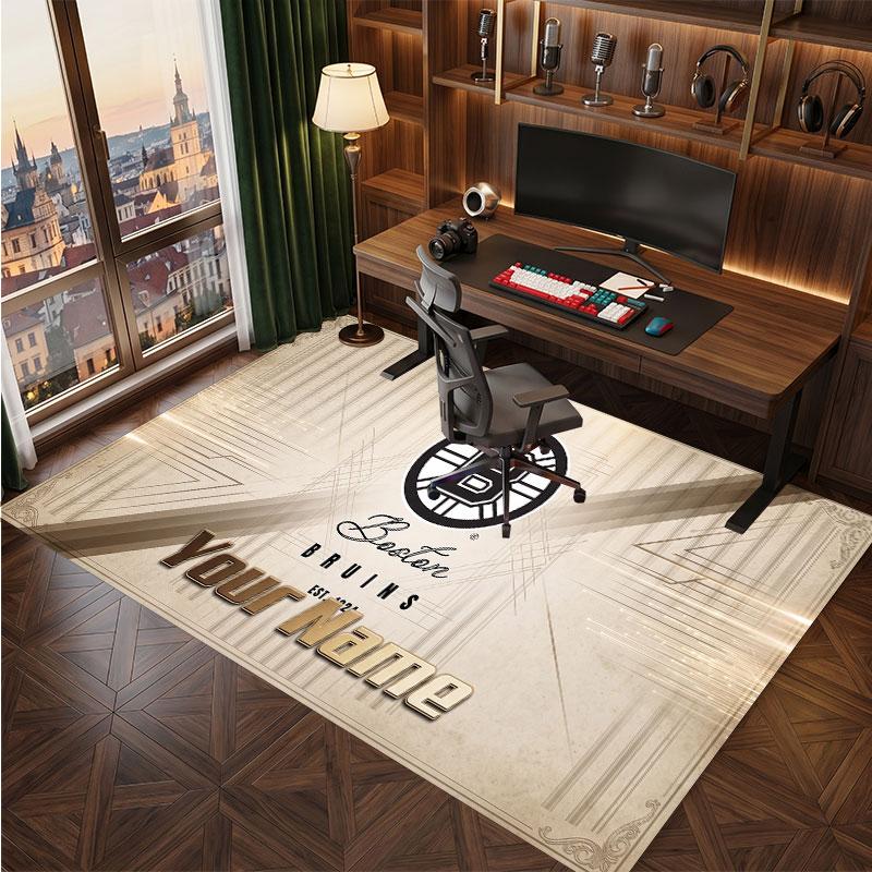 Tappeto in Cristallo Vellutato Personalizzato Boston Bruins, Tappeto Morbido Antiscivolo con Testo Nome Personalizzato per Soggiorno Camera da Letto