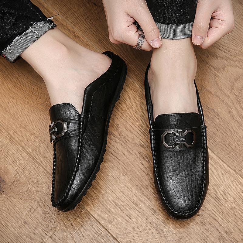 Men’s Casual Half Slippers Summer Fashion Mules Luxury Genuine Half Designer Shoes Comfortable Loafers