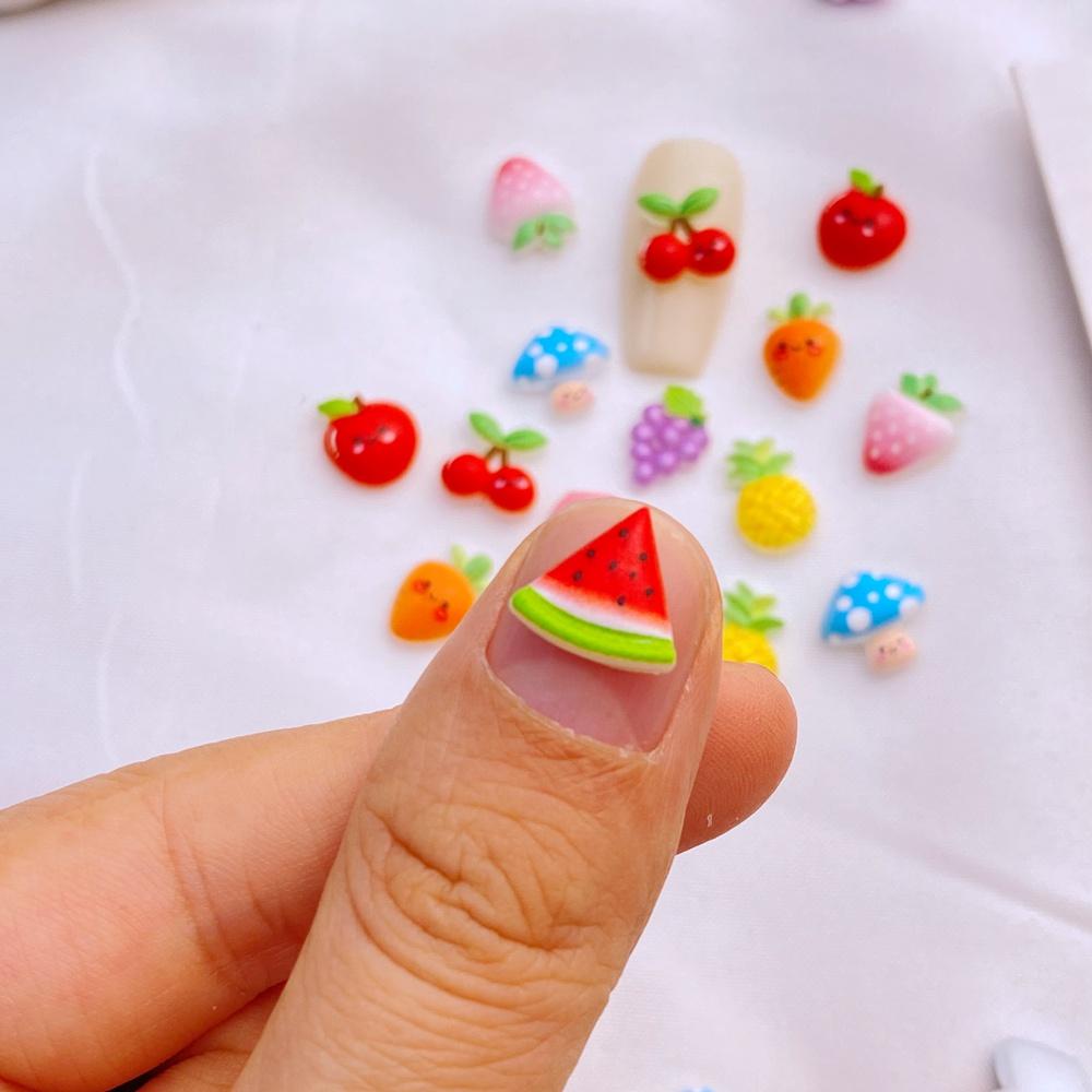 50Pcs New Cute Resin 8-12mm Mini Cherry Watermelon Fruits Series Flat Back Manicure Parts Embellishments For Hair Bows