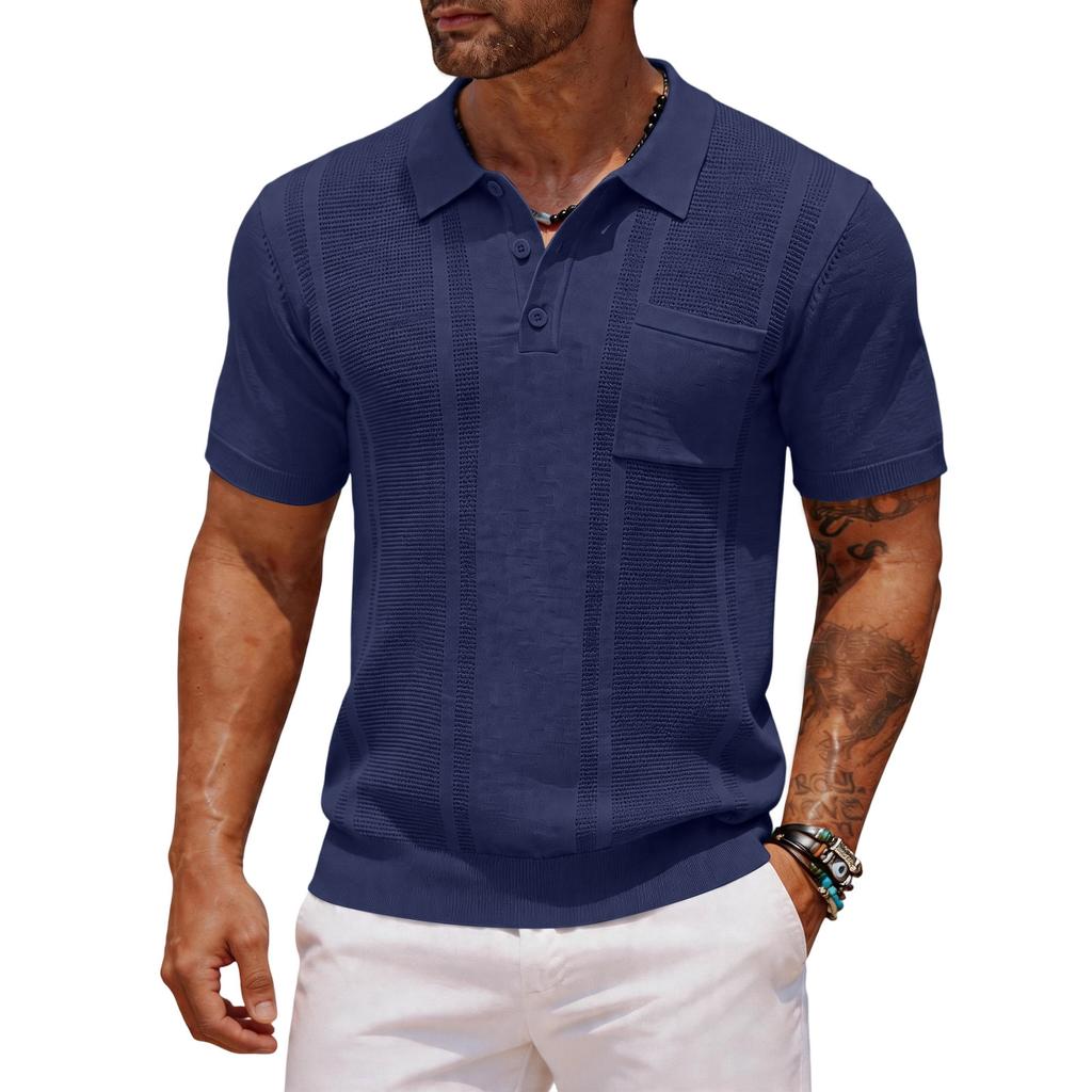 Men's Casual  Shirt - Summer Plain-color Pocketed Open-front Short-sleeved Top