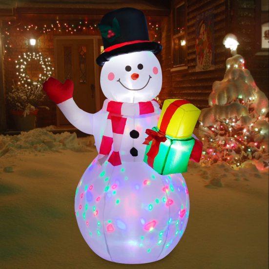 Inflatable Christmas Snowman Outdoor Decoration with LED Light Large Blow Up Snowman with Black Hat for Outside Yard Garden Lawn Party Decor