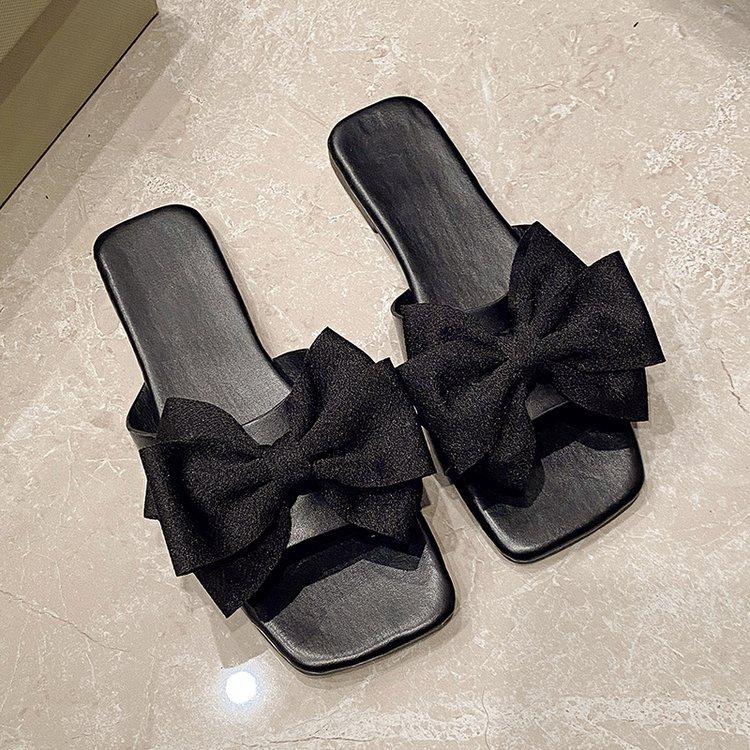 Summer new bow sandals women's soft bottom fashion flat bottom one-word drag