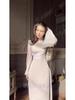 2024 Women's French Style High Neck Long Sleeve Waist-Cinched Maxi Dress