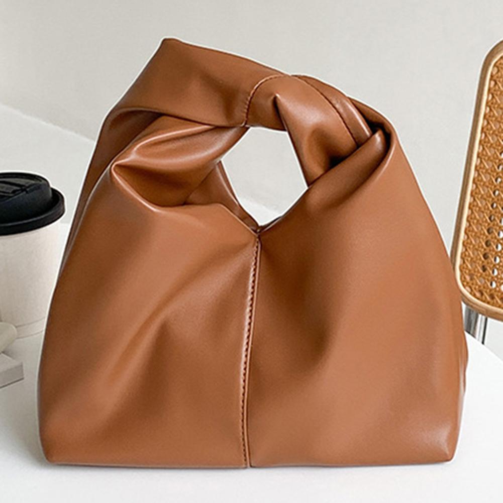 

Женская сумка с рюшами и верхней ручкой, сумка из искусственной кожи с завязанной ручкой, однотонная простая сумка-тоут, женская сумка для поездок на работу коричневый