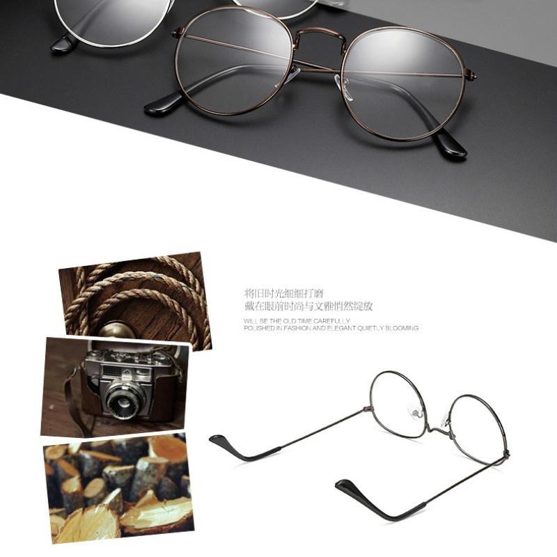 Retro Glasses Frame Harajuku Metal Round Flat Mirror Men and Women Literary Round Frame Decoration