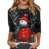 3/4 Sleeve Shirts For Women Print Christmas Tees Blouses Casual Plus Size Basic Tops Pullover