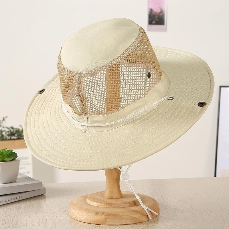 Men's Camo Mesh Sun Hat Wide Brim Breathable Bucket Hat UV Protection Outdoor Fishing Cap