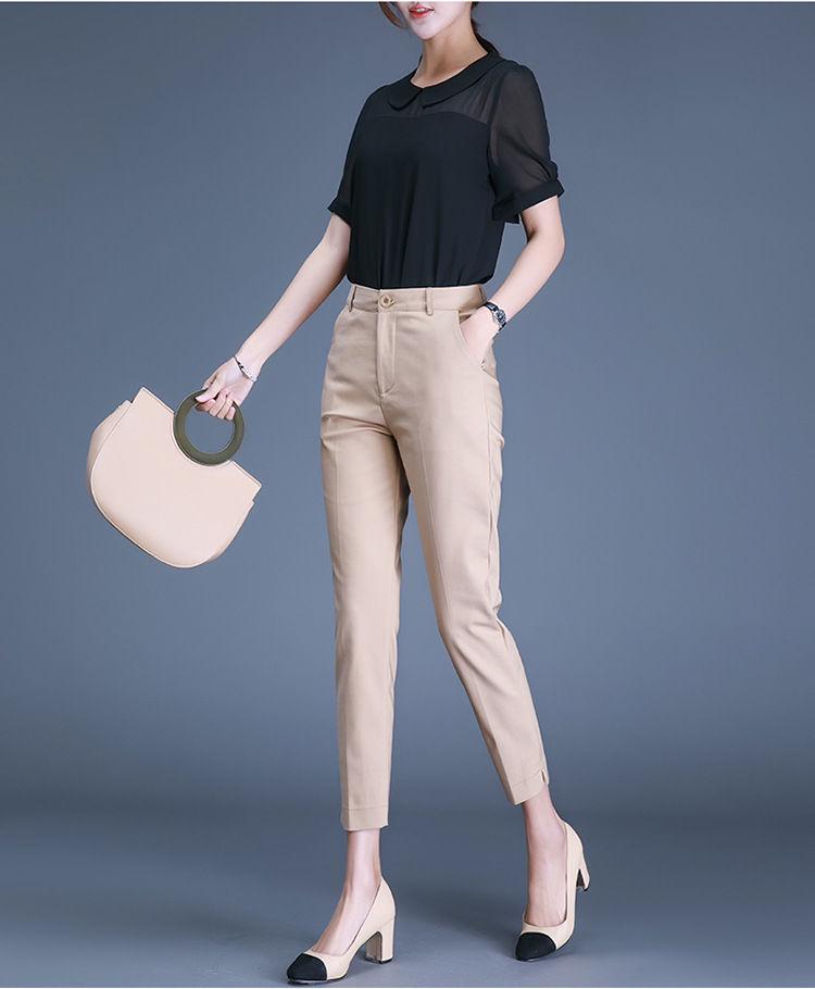 Petite Women's High-Waisted Split Hem Cropped Blazer Pants - Summer Thin Style, Casual Straight Leg