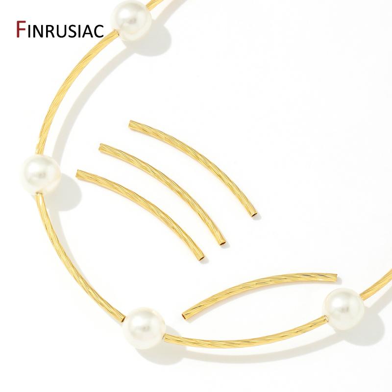 18K Gold Plated Brass Long Curved Twisted Tube Beads Accessories For Jewelry Making,Handmade DIY Jewellery Findings Components