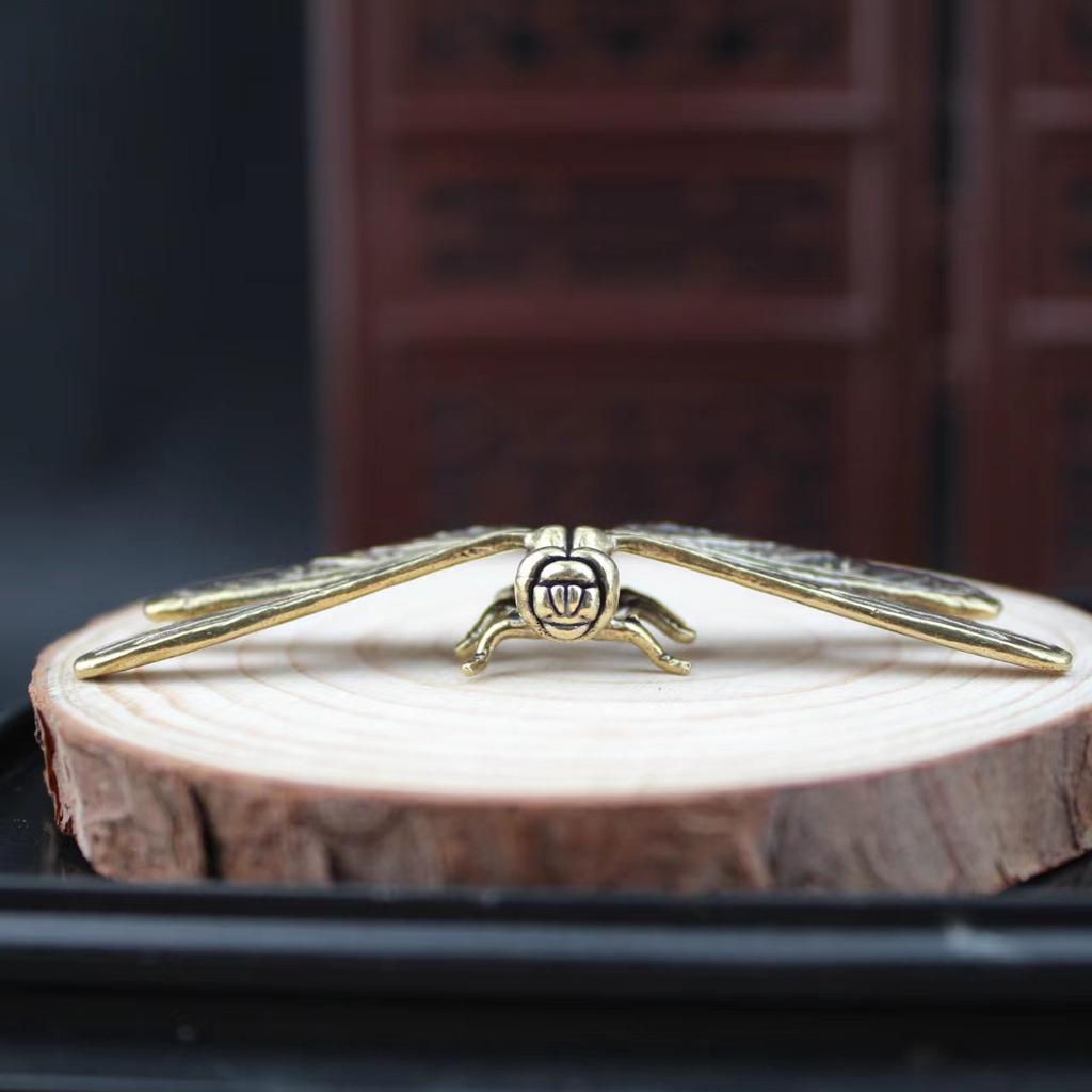 Brass Dragonfly Home Decoration Antique Statue Animal Figurines Miniatures Ornament Accessories Creative Table Tea Pets Craft