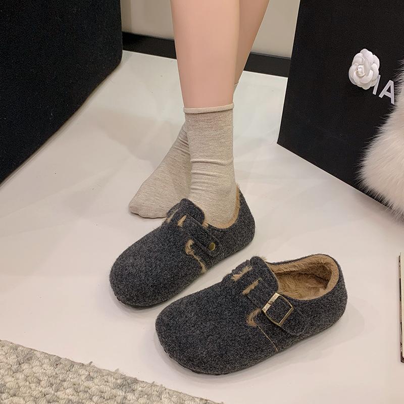 Belt Buckle Platform Boken Shoes 2025 Autumn and Winter New Casual Doudou Shoes Lazy One Pedal Velvet Cotton Shoes Women