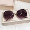 Luxusní kulaté sluneční brýle s přechodem Dámské Kovové zakřivené chrámy Brýle Ocean Rimless Fashion Sluneční brýle Dámské UV400