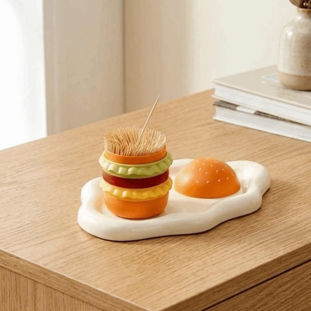 2PCS Dust-proof Hamburger Toothpick Holder Plastic Dental Floss Box Funny Toothpick Jar Bathroom
