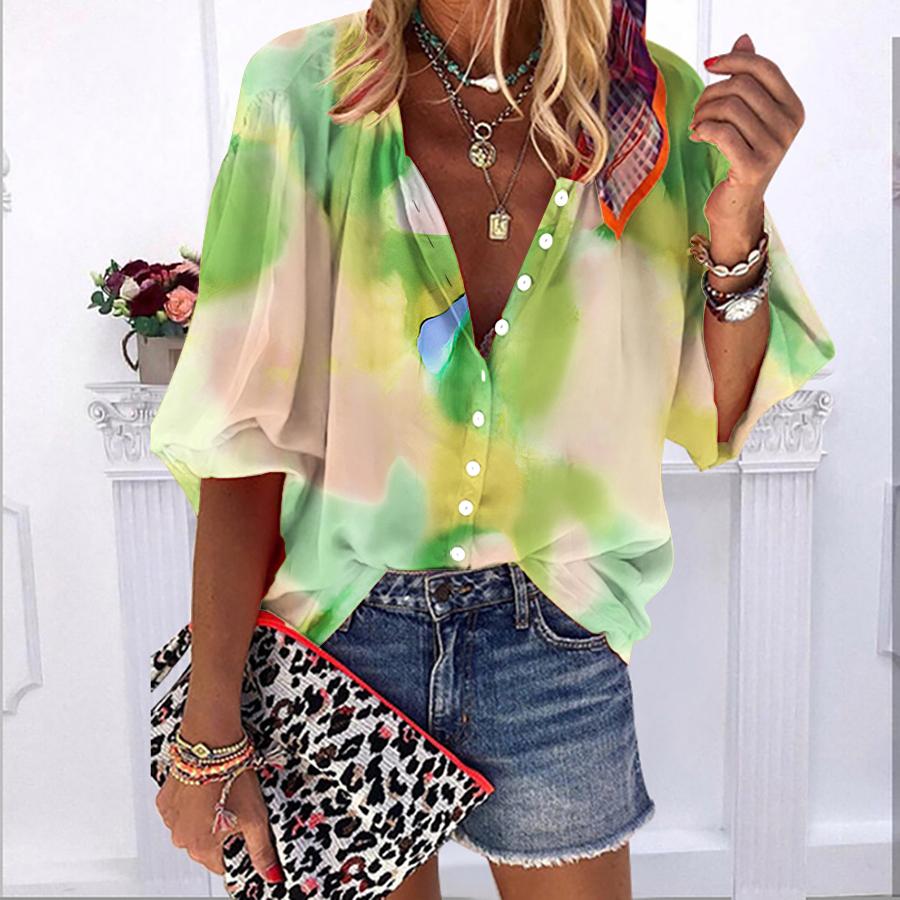 2023 Лето Осень Новые модные женские топы Многоцветный рендеринг с принтом и короткими — фото 3