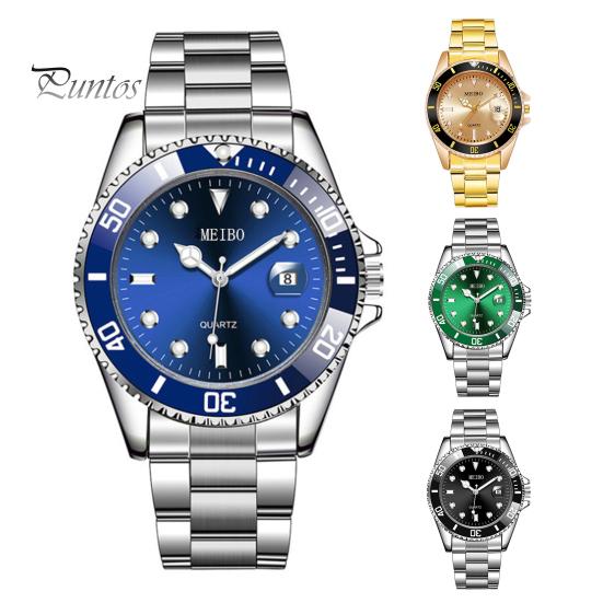 Quartz Watch Men Accurate Round Dial 30m Waterproof Auto Date Shock Resistant Male Chronograph Stainless Steel Strap Wristwatch Automatic Clock