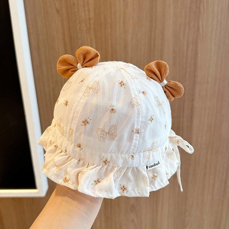 

Милая детская шляпа-ведро с бантом и принтом в виде мультяшного банта, детская шапка-рыбак, летняя хлопковая детская шляпа от солнца для девочек коричневый
