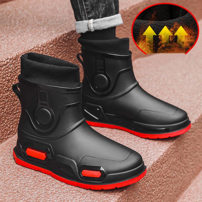 High Quality Men's Rain Boots Mid-calf Waterproof Work Boot Spring Fall Fishing Boots Men New Keep Warm Winter Rubber Rain Shoes