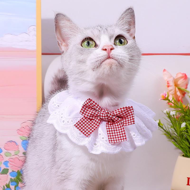 Lace Bowknot Pearl Collar Cat Dog Neckerchief Pet Cats Kitten Dog Puppy String Bib Necklace Necktie Neck Strap Scarf Accessories