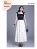2026 Summer Women's Korean A-Line White Midi Skirt – High Waist, Lace Trim, Drape Design