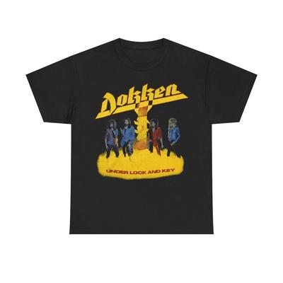 DOKKEN UNDER LOCK AND KEY NEW BLACK 100% Cotton T-shirt Mens Tees Top DOUBLE SIDED TEE
