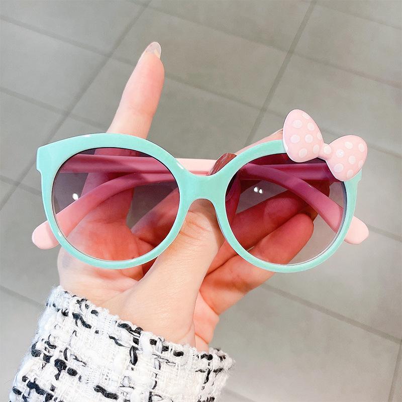 Adorable Color Block With Bow Decor Large Frame Sunglasses Teens Boys Girls Outdoor Party Vacation Travel Kids Eyewear